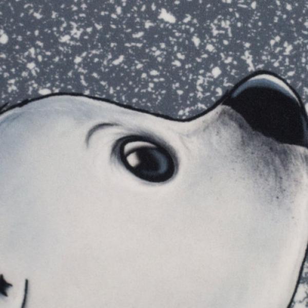 Samt Chenille Kissenpanel mit Eisbären im Schneetreiben in Grau